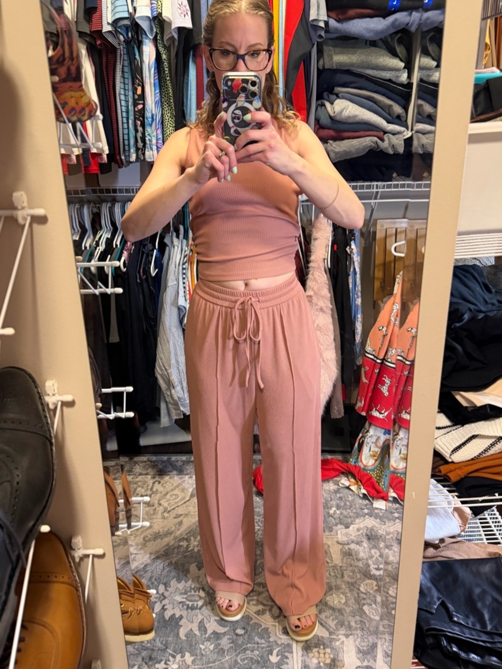 Women’s Pink High-Waist Drawstring Wide-Leg Jumpsuit - Picture 2 of 6
